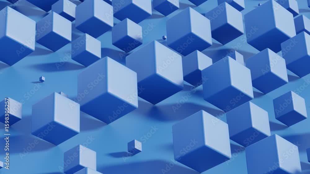Aufkleber dynamic blue 3d background featuring tilted cubes of different sizes balanced on corners in neat row