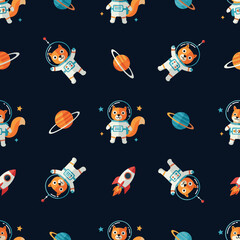 Adorable Cat Astronauts Seamless Pattern for Kids' Products