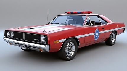 A classic red muscle car, detailed rendering.