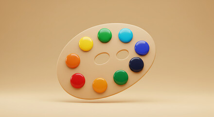 Artistic paint palette with vibrant rainbow colors on beige background