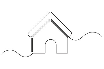 Continuous one line house concept outline in minimal style isolated on white background
