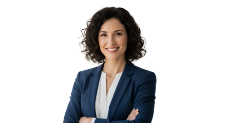 Smiling Businesswoman in Professional Suit on Transparent Background
