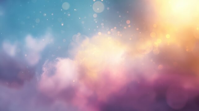 A vibrant sky filled with colorful clouds and soft bokeh effects, creating an inspiring and tranquil atmosphere.