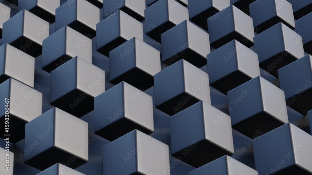 Poster black minimal 3d abstract loop featuring cubes standing on one corner in structured rows – seamless 