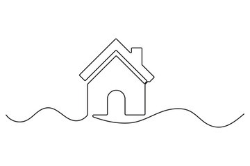 Continuous one line house concept outline in minimal style isolated on white background
