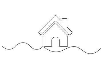 Continuous one line house concept outline in minimal style isolated on white background
