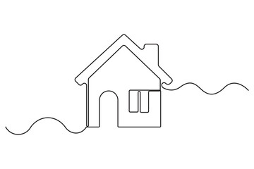 Continuous one line house concept outline in minimal style isolated on white background
