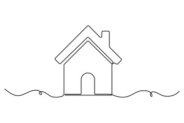 Continuous one line house concept outline in minimal style isolated on white background
