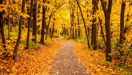 Obraz premium Autumnal forest path winding through vibrant foliage