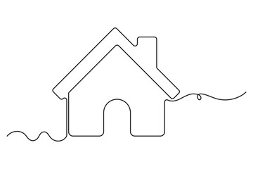 Continuous one line house concept outline in minimal style isolated on white background
