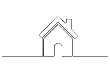 Continuous one line house concept outline in minimal style isolated on white background
