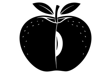 Vector art of silhouette of apple with leaf