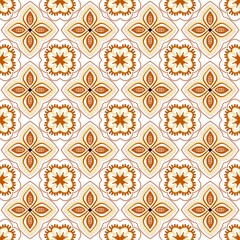 Seamless vintage tile pattern inspired by traditional Asian motifs in warm orange and cream tones. Ideal for fabric printing, home decor, tiles, stationery, and surface designs.