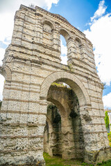 Front facade of Palais Gallien, an ancient amphitheater in the city of Bordeaux, France in summer