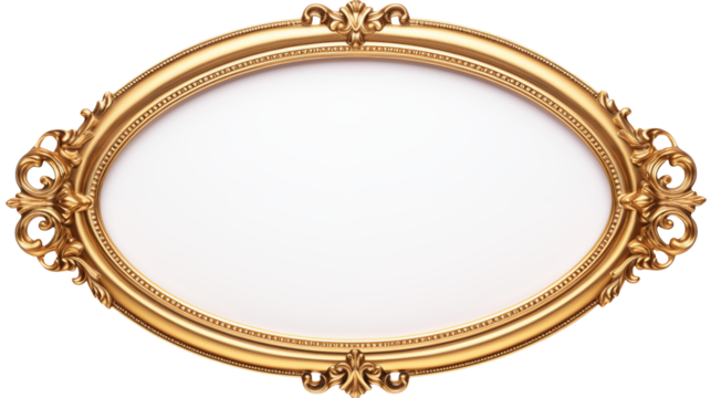 Elegant golden ornate oval frame with blank space ready for your design or art print, add sophistication