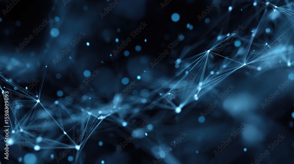 Poster abstract digital network background with glowing dots and connections representing data flow and con