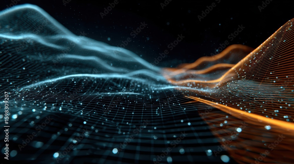 Fototapete Abstract digital wave patterns showing vibrant colors and dynamic movement, representing modern technology concepts.