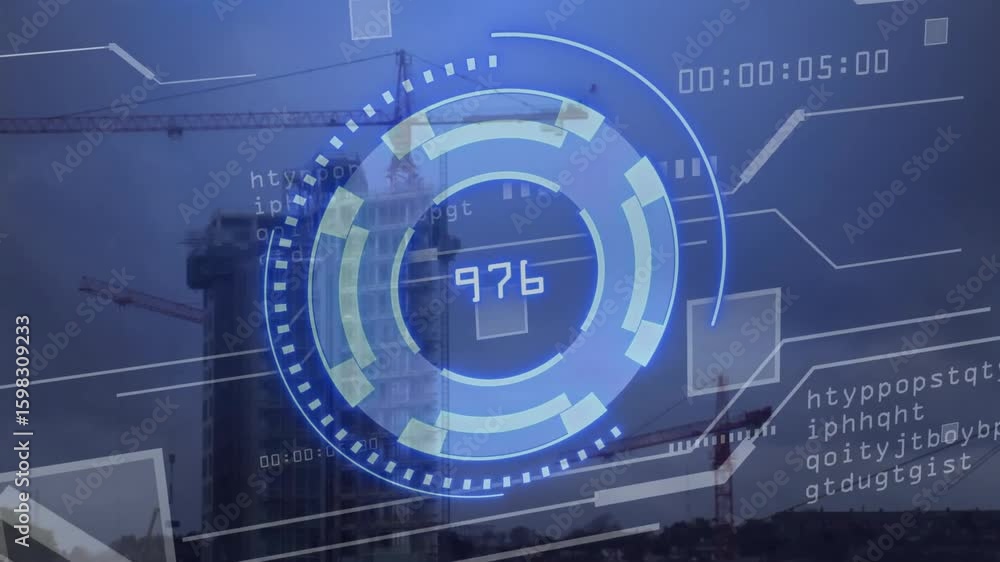 Poster on start circular hud gauge appearing, ring spinning, readout updating tracking site progress