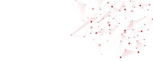 Red white abstract polygon connection mesh digital technology futuristic communication high tech concept dots lines connect network background.