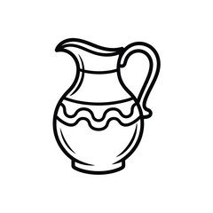 Hand drawn illustration of a ceramic pitcher with decorative wavy lines
