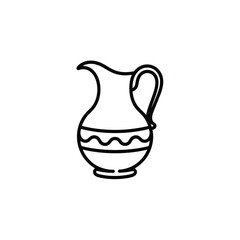 Simple hand drawn line art illustration of a decorative ceramic pitcher
