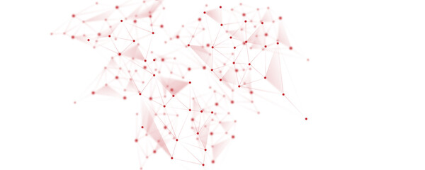 Red white abstract polygon connection mesh digital technology futuristic communication high tech concept dots lines connect network background.