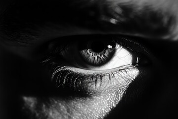 Obraz premium Man Eye in Half-Shadow with Copy Space