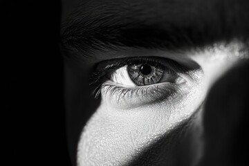 Man Eye in Half-Shadow with Copy Space