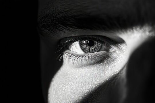 Man Eye in Half-Shadow with Copy Space - Powered by Adobe