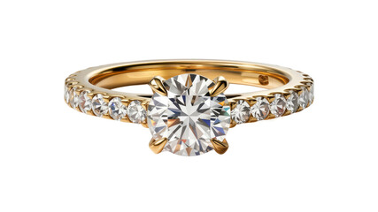 Sparkling Solitaire Diamond Ring with Pave Band in 18k Yellow Gold
