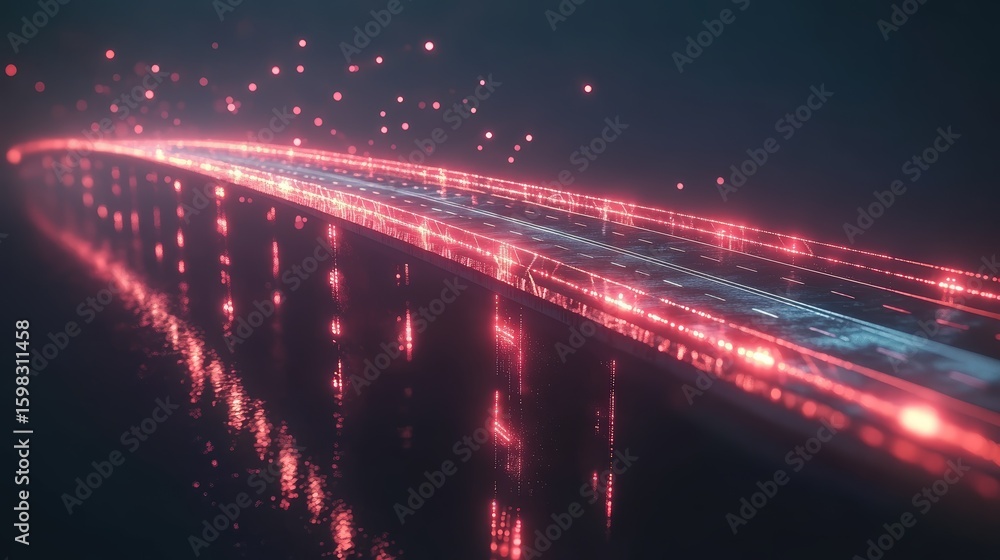 Poster futuristic cross chain bridge visualized as connecting highways
