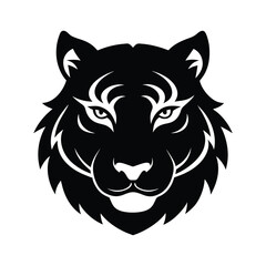 Fototapeta premium Silhouette vector of a tiger head with fierce expression for jungle predator artwork Vector illustration