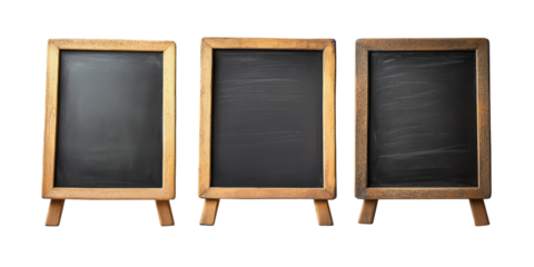 Three wooden framed chalkboards on white background  