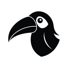 Silhouette vector of a toucan head with large curved beak for tropical bird design Vector illustration