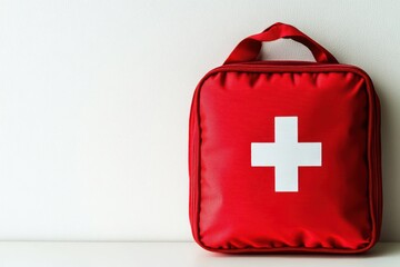 Red First Aid Kit on Table for Emergency Use