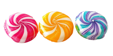 Colorful lollipops in pink, orange, and purple spiral design  
