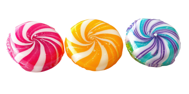 Colorful lollipops in pink, orange, and purple spiral design  