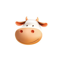 3D cartoon smiling cow head. Icon, emoji. Farm animal. Image on white background. Vector illustration.