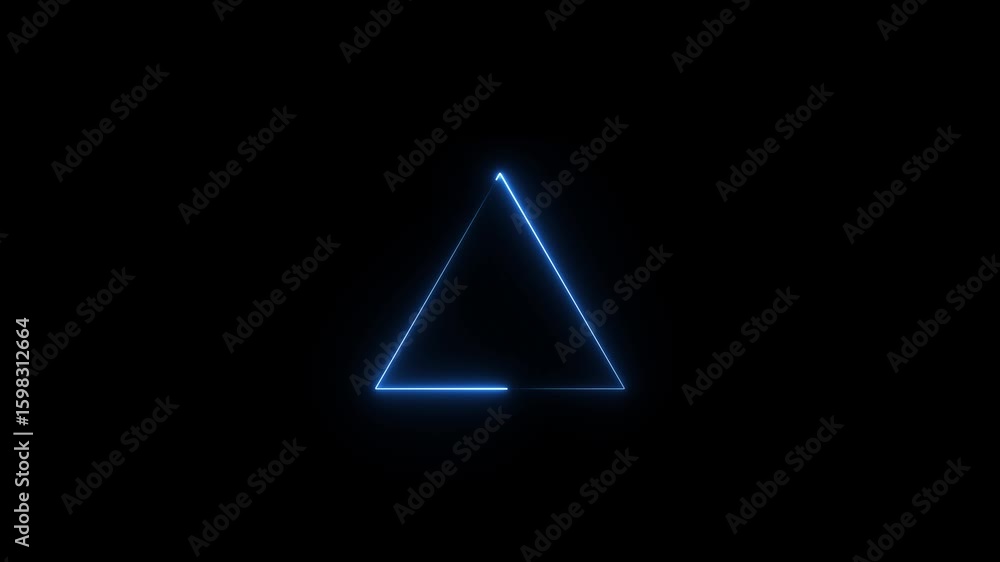Poster glowing neon color triangle icon animation blue triangle animation on black background on black back