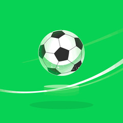 Soccer ball on green background with motion lines perfect for sports advertising and team spirit promotions using a clean design