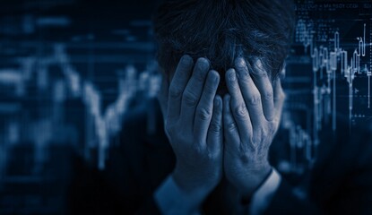 Man in front of stock charts despair due to financial loss in business recession