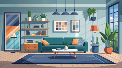Minimalist modern living room interior background, living room mock up in scandinavian style, empty wall mockup, 3d rendering