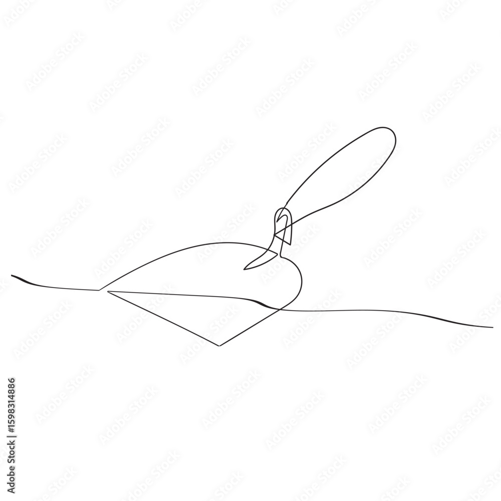 Poster continuous line drawing of cement trowel. one line of cement trowel for brick. worker tool concept c