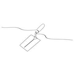 Continuous line drawing of cement trowel. One line of cement trowel for brick. Worker tool concept continuous line art. Editable outline