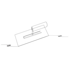 Continuous line drawing of cement trowel. One line of cement trowel for brick. Worker tool concept continuous line art. Editable outline