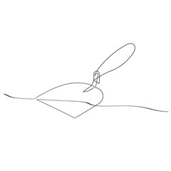 Continuous line drawing of cement trowel. One line of cement trowel for brick. Worker tool concept continuous line art. Editable outline