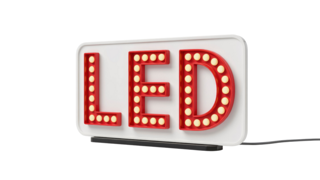 LED Sign - Red Letters with White Bulbs on White Background