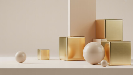 Elegant Cubes and Spheres in Soft Neutral Tones
