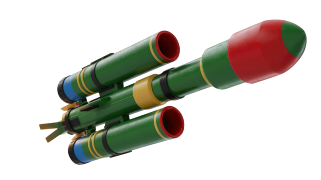 3D Render of a Stylized Multi-Stage Rocket in Flight