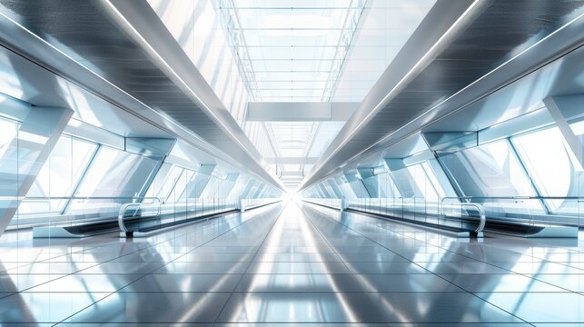 Futuristic Airport Terminal with Glass and Light Reflections